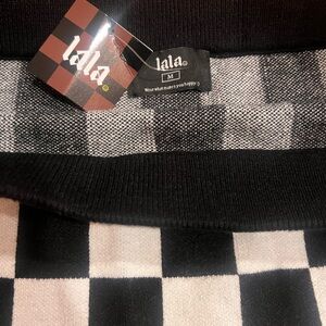 lala Black & White Checkered Knit Mini Pencil Skirt